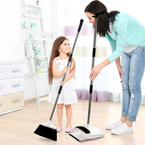 Jade Active,Broom and Dustpan Set for Home - Premium Long Handled Broom Dustpan Combo - Upright Standing Lobby Broom and Dust Pan Brush w/Handle - Great Edge, Lightweight and Robust