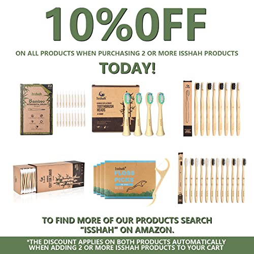 Isshah Biodegradable Eco-Friendly Natural Bamboo Charcoal Toothbrushes - 12 Count