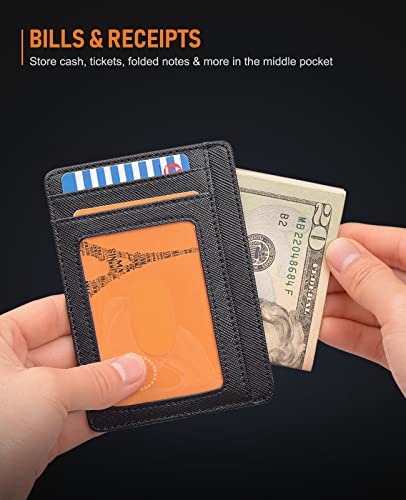 Buffway Slim Minimalist Front Pocket RFID Blocking Leather Wallets for Men Women - Cross Black