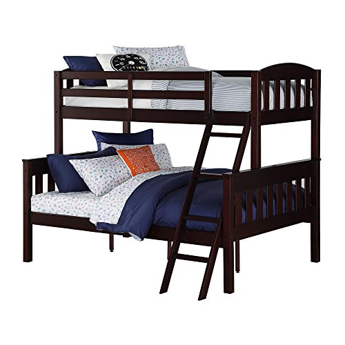 Dorel Living Airlie Solid Wood Bunk Beds Twin Over Full with Ladder and Guard Rail, Espresso