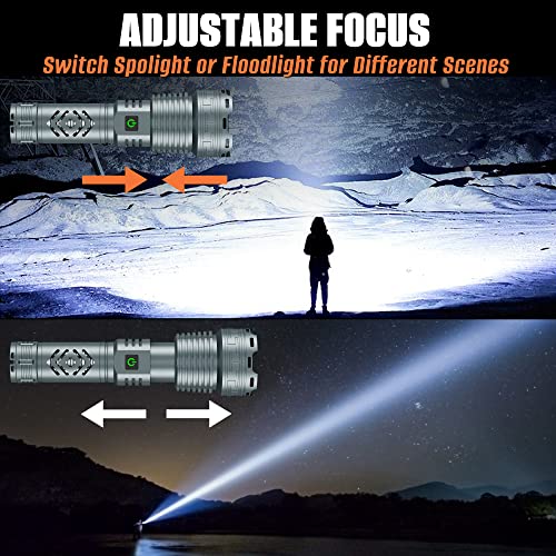 Dsstoc Rechargeable LED Flashlights High Lumens, 180,000 Lumens Super Bright Tactical Powerful Waterproof Flashlights with Battery, 5 Mode, Zoomable, Handheld Flashlights for Emergencies Camping