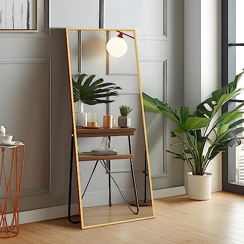 self Full Length Floor Mirror 43"x16" Large Rectangle Wall Mirror Hanging or Leaning Against Wall for Bedroom, Dressing and Wall-Mounted Thin Frame Mirror - Gold