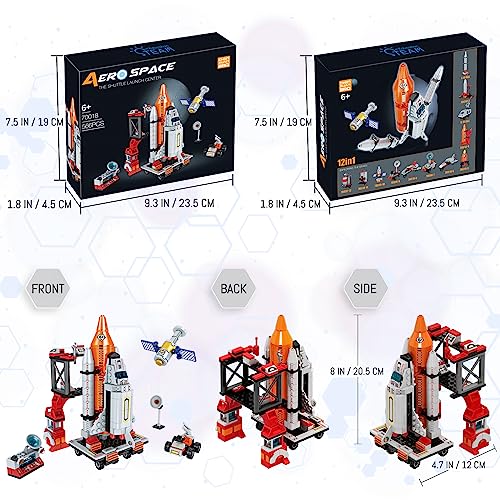 Space Exploration Shuttle Toys for 6 7 8 9 10 11 12 Year Old Boys 12-in-1 STEM Aerospace Building Kit Toy with Heavy Transport Rocket and Launcher Best Gifts for 6-12 Year Old Boys (566 PCS)