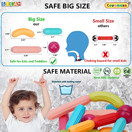 COUOMOXA 74 PCS Magnetic Blocks Sticks Construction Building, Learning Education Stem Preschool Toddler Kids Toys for 3+ Year Old, Montessori Toys for Toddlers Gifts