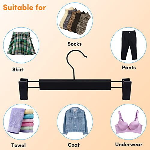 DEDU Pants Hangers with Clips Black 24 Pack, Skirt Hangers for Women Plastic Adjustable, Short Hangers for Closet Non Slip 360 ° Swivel Hooks