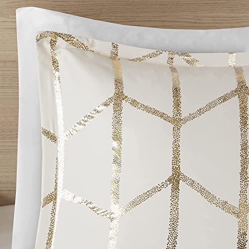 Intelligent Design Raina King / Cal King Comforter Set, Soft Microfiber Comforter Set King, Modern Geometric Metallic Bed Set, 5 Pieces College Bedding Comforter Set with 2 Shams, 2 Toss Pillows Ivory