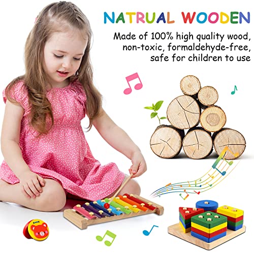 DIFFYBOX Toddler Musical Instruments for Kids,Baby Musical Toys Preschool Educational Wooden Percussion Instruments Toddler Toys with Bag for Boys and Girls