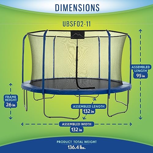 Machrus SKYTRIC Enclosed Trampoline 8FT 11FT 13 FT 15FT, Trampoline Kids, Trampoline Adults, Trampoline Kids and Adults, Kids Trampoline, Recreational Trampolines, Safety Net, Blue