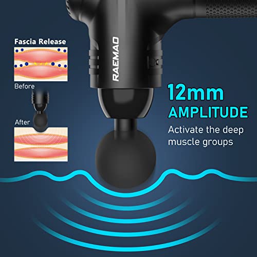 RAEMAO Massage Gun Deep Tissue, Back Massage Gun for Athletes for Pain Relief Attaching 10 PCS Specialized Replacement Heads, Percussion Massager with 10 Speeds & LED Screen, Black