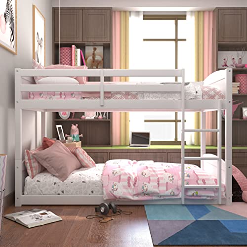 Hillsdale Alexis Contemporary Wood Arch Twin Over Twin Floor Bunk Bed with Slats, White