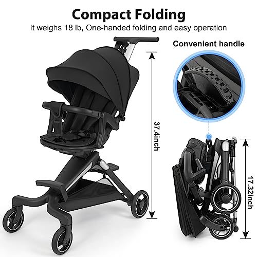Convenience Stroller Lightweight Stroller Fold Compact Travel Stroller Multiposition Recline, One-Hand Fold Baby Stroller, Cup Holder, Raincover Included