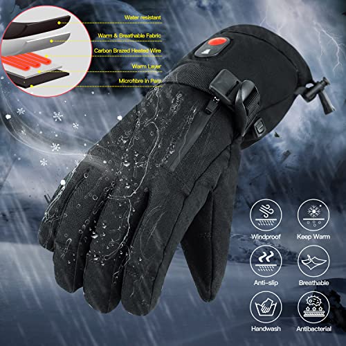 Battery Heated Gloves for Men Women,Rechargeable Electric Heated Ski Gloves Touchscreen,Winter Hand Warmer Gloves for Cycling Motorcycling Hunting Hiking