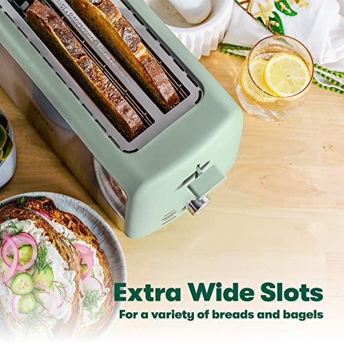 BELLA 4 Slice Long Slot Toaster, Stainless Steel and Sage