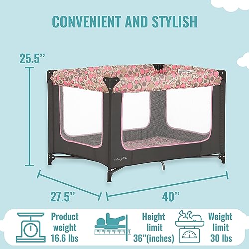 Dream On Me Zodiak Portable Playard in Grey and Pink, Lightweight, Packable and Easy Setup Baby Playard, Breathable Mesh Sides and Soft Fabric - Comes with a Removable Padded Mat