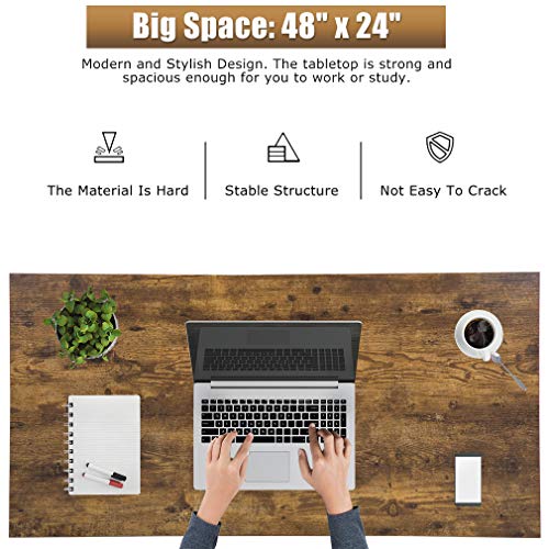 Computer Desk Home Office Desk 48”W x 24”D Gaming Desk Corner Writing Black Large Student Art Modren Simple Style PC Wood and Metal Desk Workstation for Small Space,Vintage
