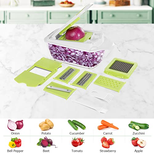Food Dicer, Vegetable Chopper 6 Blades, Mandoline Slicer for Kitchen, Onion Chopper Dicer, Kitchen Chopper Mandolin Slicer, Fruit and Veggie Chopper with Container Vegetable Cutter Green