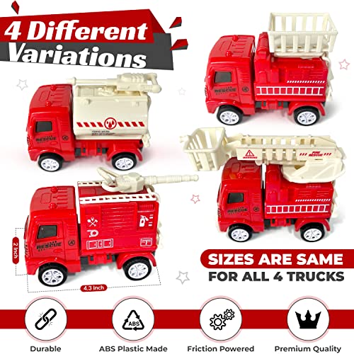 KIDSTHRILL Small Fire Trucks for Boys and Girls, Four Different Kinds of fire Truck Toys for 3 4 5 6 7 Year Old Boys and Girls
