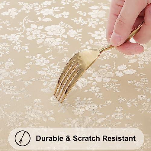smiry Waterproof Vinyl Tablecloth, Rectangle Heavy Duty Table Cloth, Wipeable Table Cover for Kitchen and Dining Room (Beige, 52" X 70")