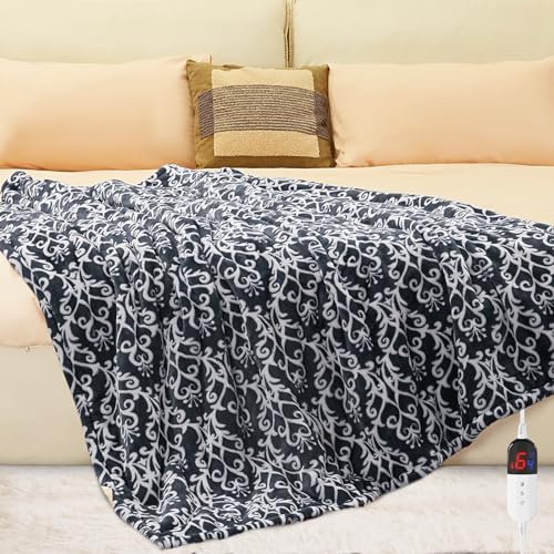 MAXEVE Heated Blanket Electric Sherpa Throw 50 * 62 with 6 Heating Levels & 4 Hours Auto Off for Safety, Fast Heating Warm Cozy Blanket with Over-Heat Protection, ETL Certification (Grey, 50''x62'')