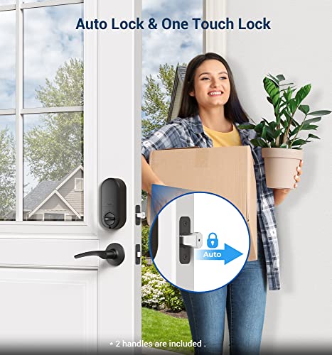 Veise Keyless Entry Door Lock with 2 Lever Handles - Electronic Keypad Deadbolt, Auto Lock, Back Lit & Easy Installation Design, Front Door Handle Sets,Matte Black