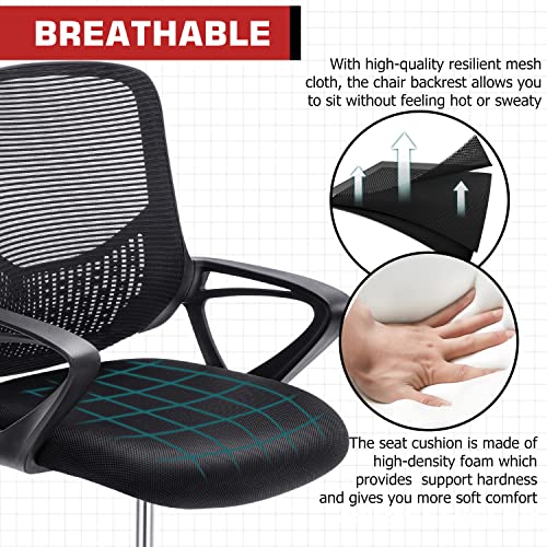 HOMEFLA Mid-Back Mesh Drafting Chair - Tall Office Chair with Armrest Standing Desk Chair Counter Height with Adjustable Foot Ring (Black)
