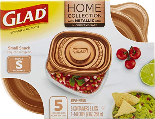 GladWare Home Snack Food Storage Containers, Small Rectangle Holds 9 Ounces of Food, 5 Count Set | With Glad Lock Tight Seal, BPA Free Containers and Lids