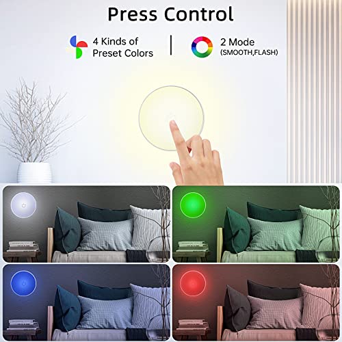 Puck Lights with Remote Control, 13 Colors 4 Lighting Mode Changeable RGB LED Under Cabinet Lighting,AA Battery Powered Push Night Lights 3M Stick-on,Under Counter Lighting With Timer Function(6 Pack)