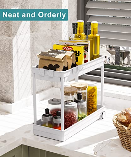 Fowooyeen Bathroom Organizer 2 Pack Bathtub Trays Cabinet Counter Organization Under Sink Storage for Bathroom and Kitchen White