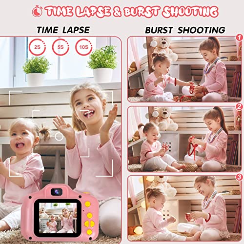 Toys for 4-6 Year Old Girls,Kids Camera Compact for Child Little Hands, Smooth Shape Toddler Selfie Camera,Best Birthday Gifts for 4 5 6 7 8 9 Year Old Girls with 16GB Memory Card by Rindol