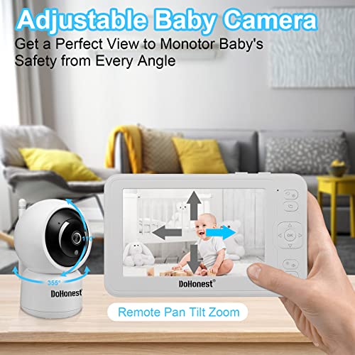 DoHonest Baby Monitor HD 1080P Camera Audio Home Wireless 5” Display Infant Video Monitoring Remote Pan Tilt Infrared Night Vision 1000ft Range Temperature Sensor S06