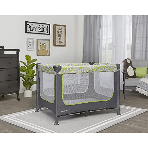 Dream On Me Zodiak Portable Playard in Grey and Green, Lightweight, Packable and Easy Setup Baby Playard, Breathable Mesh Sides and Soft Fabric - Comes with a Removable Padded Mat