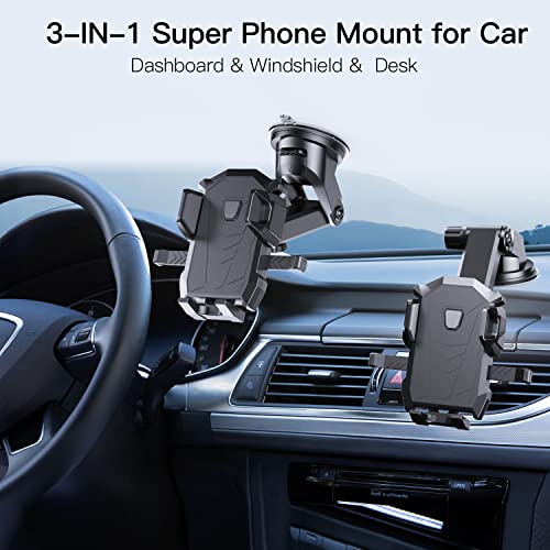 SUYRAKI Phone Mount for Car Dashboard & Windshield Hands Free, Cell Phone Holder with Super Suction Cup and Long Arm Compatible with iPhone Samsung & Other Cellphone