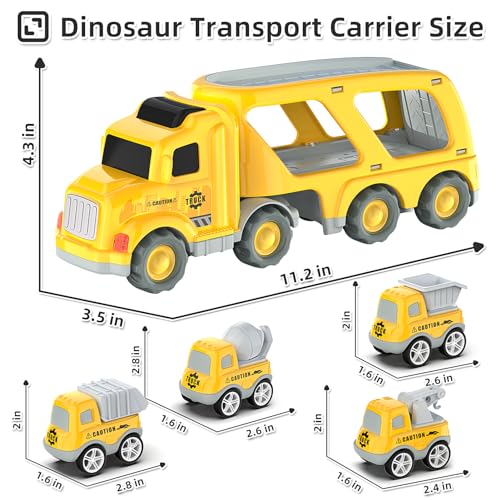 Toddler Car Toys for 3 4 5 Years Old Construction Transport Truck with 4 Pack Small Pull Back Construction Vehicles Friction Power Cars Christmas Birthday Gifts for Kids Boys Girls