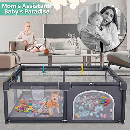 LFCREATOR Baby Playpen,71” x 60” Extra Large Playpen for Babies and Toddlers with Soft Breathable Mesh,Sturdy Safety Baby Fence Play Area with Gate,Safety Play Center Yard for Indoor&Outdoor, Grey