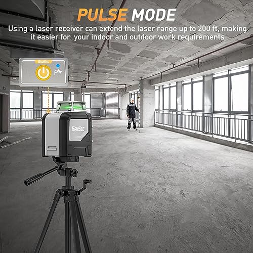 SAVSEC 901CG Self-Leveling Laser Level, 360° Cross-Line Laser Green-Beam with Pluse Mode, Magnetic Pivoting Base, Laser Enhancement Glasses Included