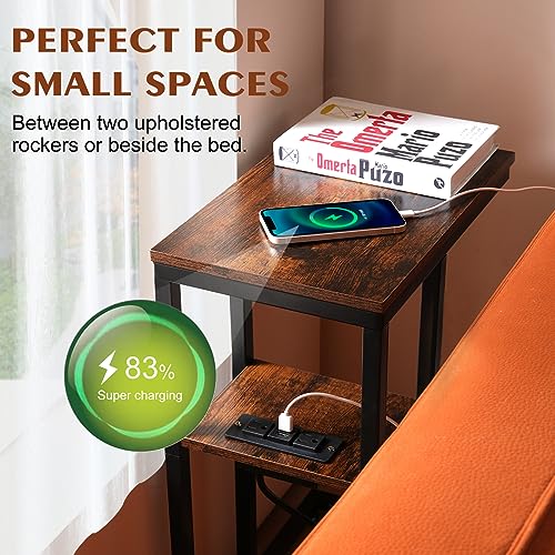 HXXUYY C End Table with Charging Station, Small Side Table for Small Spaces Bedside Table with with USB Ports&Outlets, Narrow Side Table Skinny Nightstand for Living Room/Bedroom/Couch