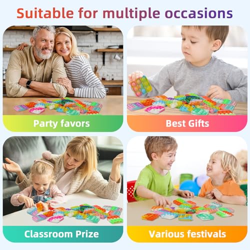 60PCS Party Favors for Kids,Fidget Toys Bulk Its Birthday Party Favors for Kids Toddlers Adult, Small Classroom Prizes Box Fidgets Toys for Kids, Goodie Bag Stuffers, Treasure Chest, Bubbles Poppers