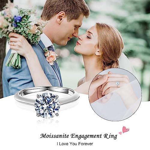 Turandoss Moissanite Wedding Rings for Women, 2ct Round D Color VVS1 Clarity Lab Created Diamond Rings 14K White Gold Vermeil 4 Prong Knife Edge Moissanite Engagement Rings for Women Jewelry Gifts