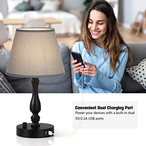 JS NOVA JUNS Set of 2 Table Lamps with 2 USB Charging Ports, Modern Bedside Nightstand Lamps for Bedroom Living Room Office College Dorm, Grey