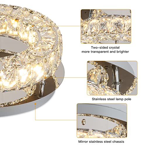 Crystal Ceiling Light Bright Led Ceiling Light Fixtures ,12 in Flush Mount Ceiling Light,ETL Listed Modern Crystal Chandelier for Bedroom, Kitchen, Bathroom, Hallway, 25Watts,3000K,Stainless Steel