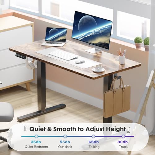 DUMOS 55 Inch Electric Standing Office Desk Height Adjustable Sit Stand up PC Workstation Wood Computer Work Table for Home Bedroom Gaming Room