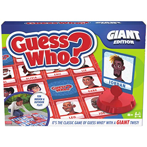 SPIN MASTER GAMES Guess Who? Giant Edition Game for Kids Family Board Game Indoor/Outdoor Games Kids Games with Big Boards, Cards, Spinner, for Kids Ages 8 and Up