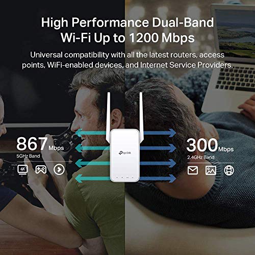 TP-Link WiFi Extender with Ethernet Port, 1.2Gbps signal booster, Dual Band 5GHz/2.4GHz, Up to 89% more bandwidth than single band, Covers Up to 1500 Sq.ft and 30 Devices ,support Onemesh (RE315)
