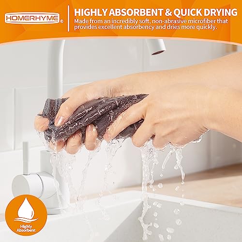 HOMERHYME Kitchen Towels, 8 Pack Microfiber Dish Towels Kitchen Washcloth, 270 GSM Grey All-Purpose Quick Dry Reusable Lint Free & Absorbent Tea Towels for Kitchen, Bar, Shop & Hotel 25'' x 15''