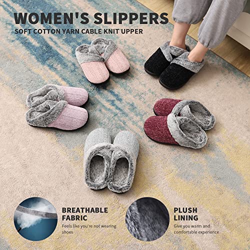 Homitem Fuzzy Slippers for Women Indoor and Outdoor Fluffy Bedroom House Shoes with Arch Support Memory Foam Winter Warm Ladeis Cute Comfy Cozy Grey Size 9-10
