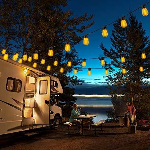 MOFFE 100FT(50FT*2 LED Outdoor String Lights, Waterproof Connectable Dimmable LED Hanging Lights for Patio, Porch, Deck, Bistro, Cafe, Balcony, Backyard Porch Garden,Party Decor, 2200K Warm