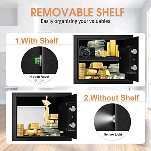 1.3 Cu ft Home Safe Fireproof Waterproof, Digital Home Security Safe Box with Combination Lock and Removable Shelf, Fireproof Document Safe for Home Money Firearm Medicines