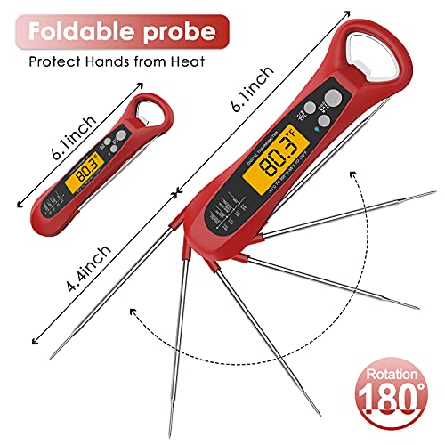 Instant Read Meat Thermometer for Cooking, Fast & Precise Digital Food Thermometer with Backlight, Magnet, Calibration, Foldable Probe, Waterproof Grill Thermometer for Deep Fry, BBQ, Roast Turkey