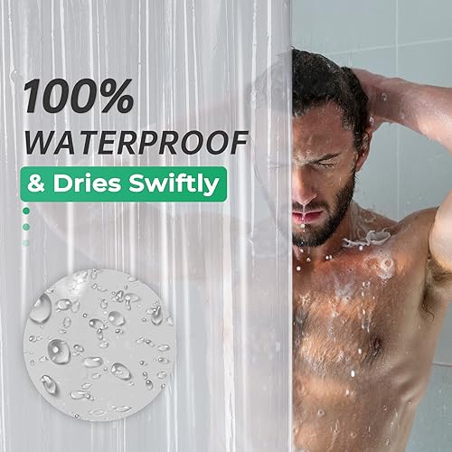 AmazerBath Plastic Shower Curtain, 72 x 72 Inches PEVA Heavy Duty Clear Shower Curtain, Waterproof Heavy Weight Thick Bathroom Curtain with 3 Big Clear Weighted Stones and 12 Rustproof Grommet Holes