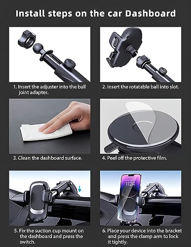 DYT Dashboard & Windshield Universal Car Mount Phone Holder, Compatible with iPhone, Samsung, Google, and More (Black)